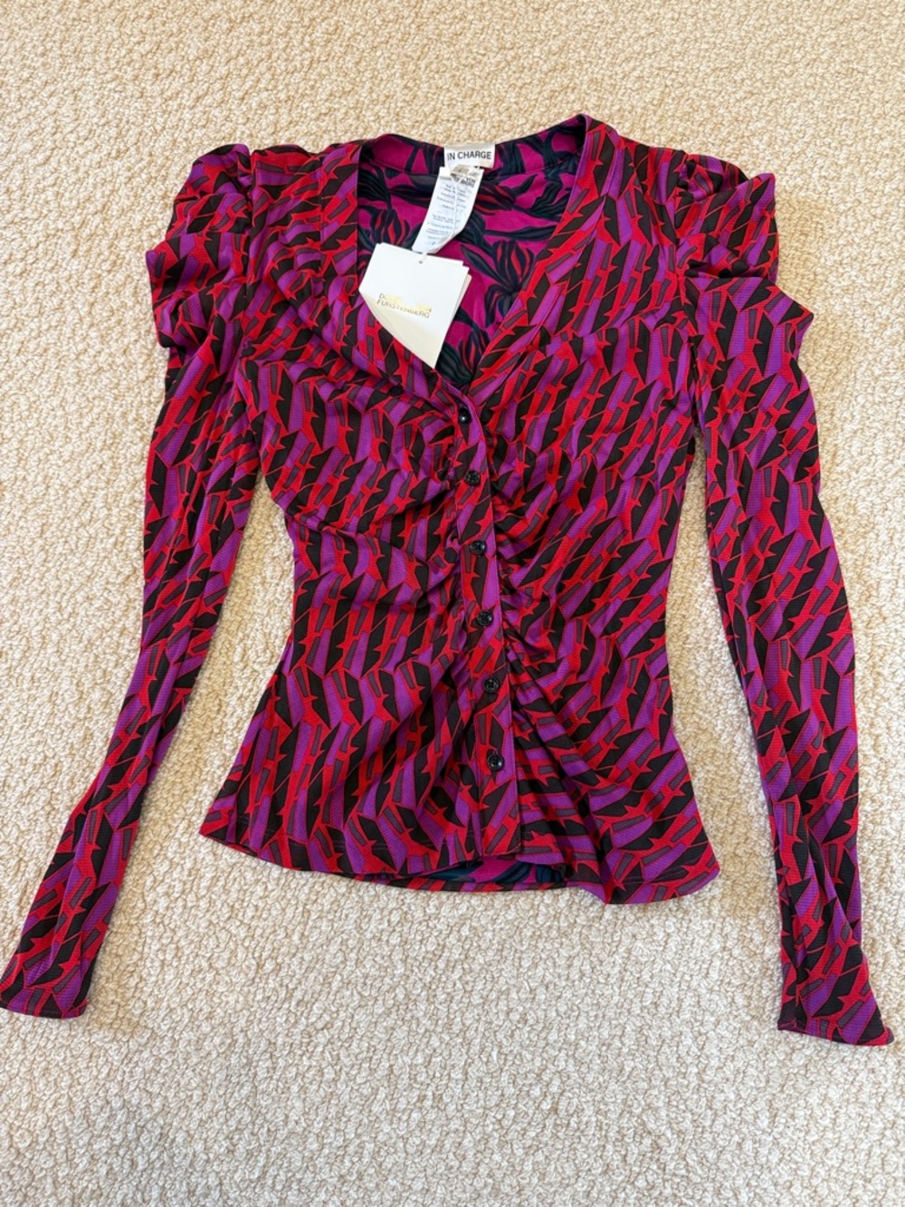 DVF Women's Purple & Red Reversible Button-Front Top